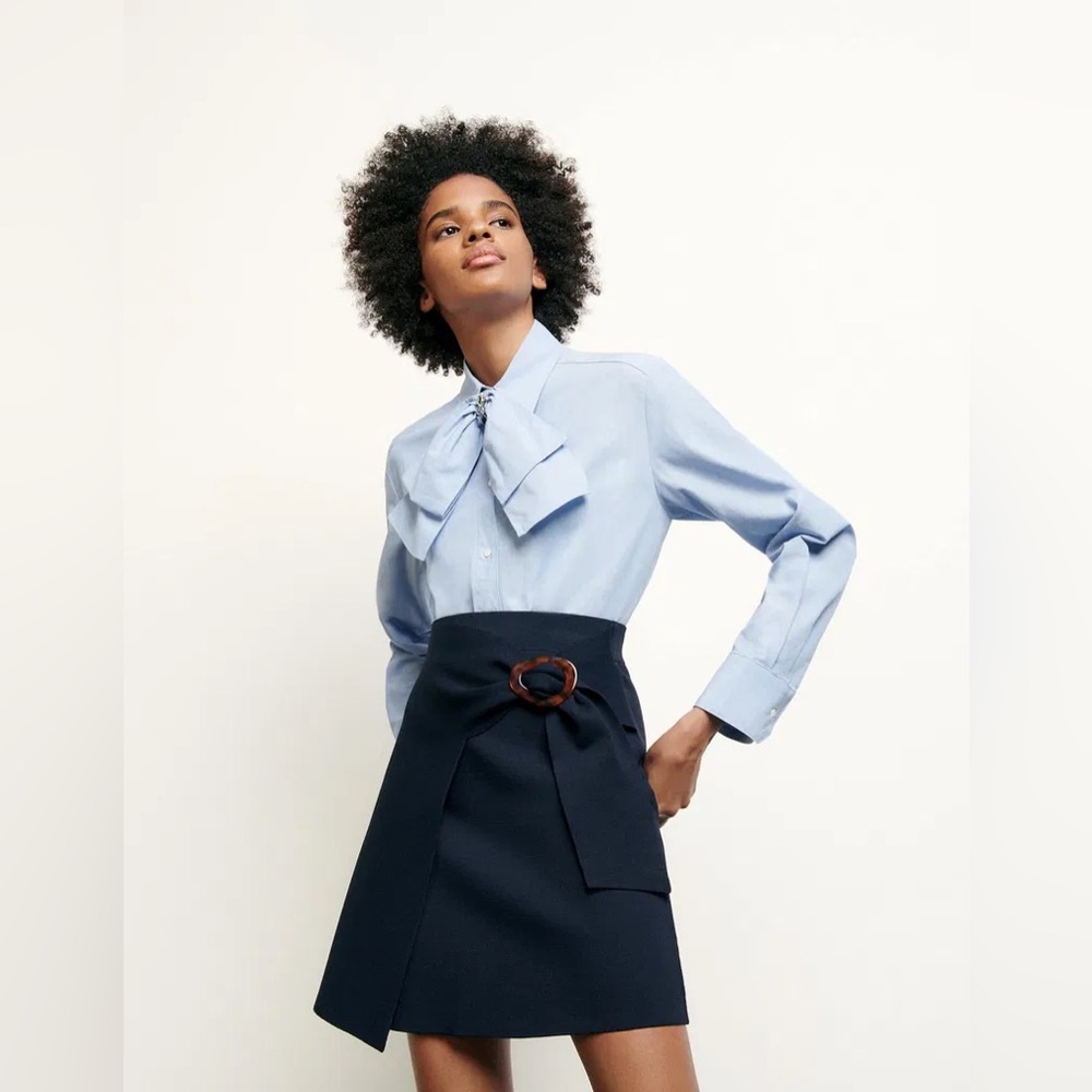 Sandro french Elegant Buckle knit stretch woven mini high waisted skirt *new